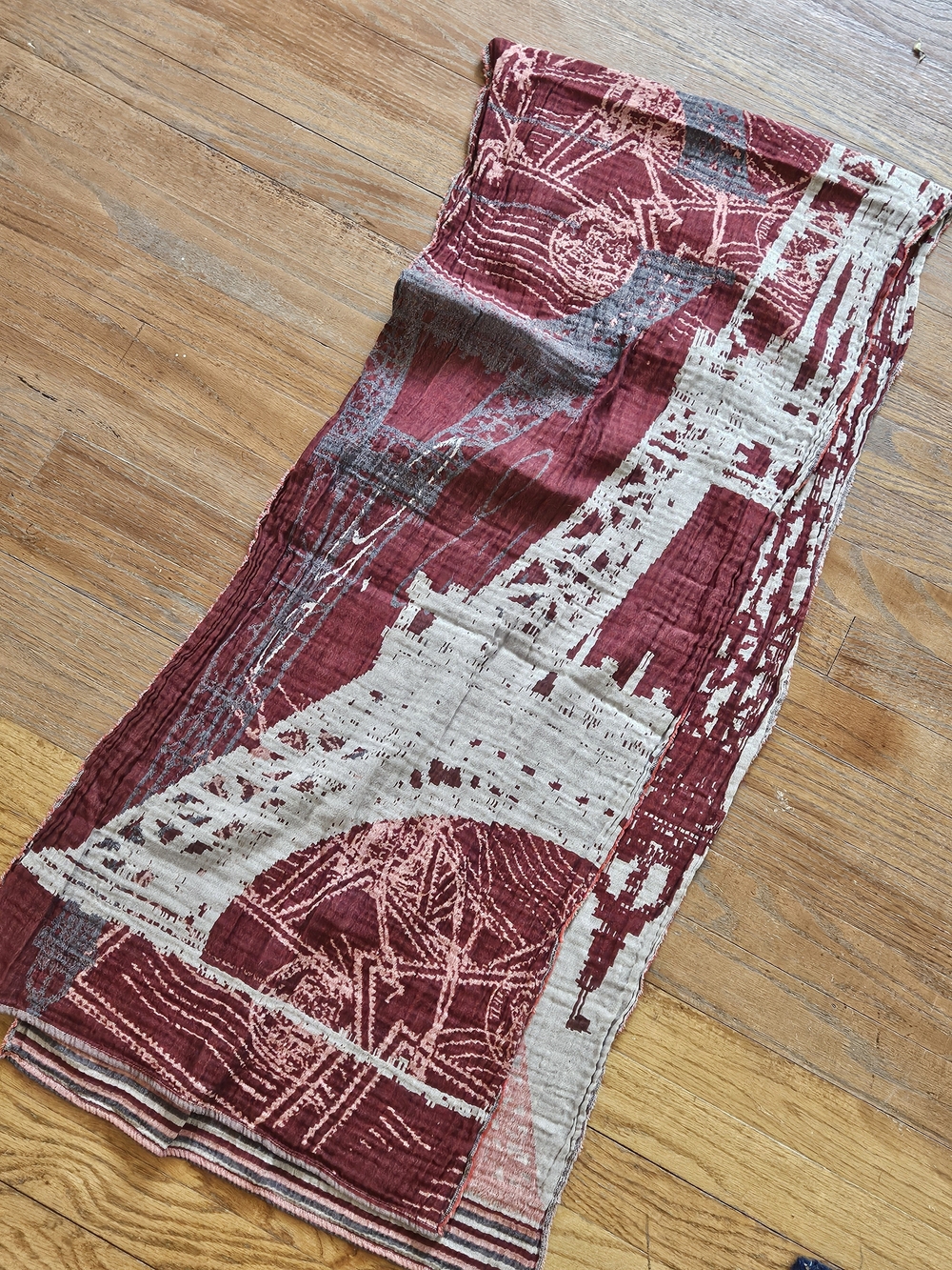 Eiffel Tower Print Burgundy Scarf
